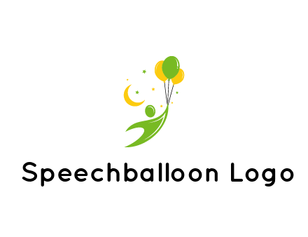 stick figure holding balloons while floating across moon