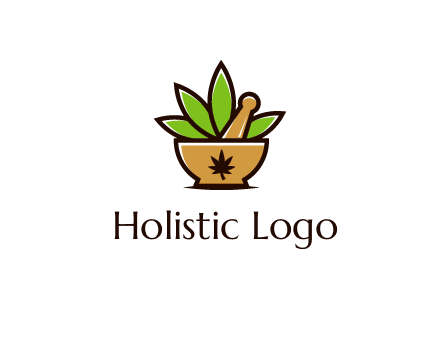 pharmaceutical or herbalists logo with leaves, mortar and pestle