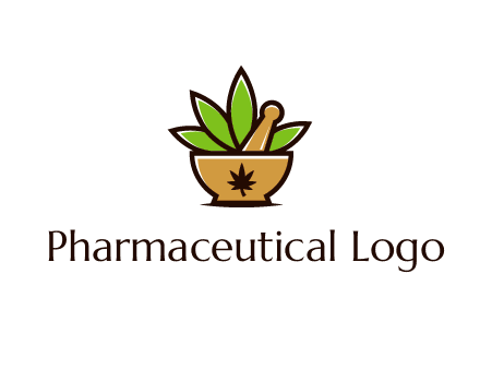 pharmaceutical or herbalists logo with leaves, mortar and pestle