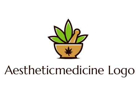 pharmaceutical or herbalists logo with leaves, mortar and pestle