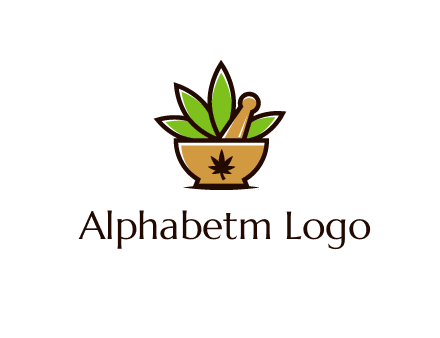 pharmaceutical or herbalists logo with leaves, mortar and pestle