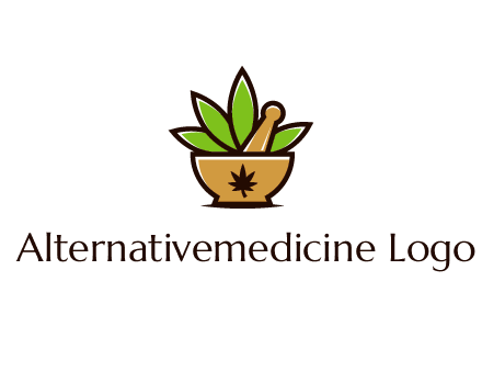 pharmaceutical or herbalists logo with leaves, mortar and pestle