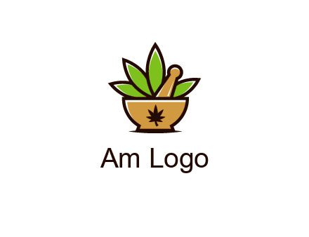 pharmaceutical or herbalists logo with leaves, mortar and pestle
