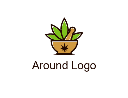 pharmaceutical or herbalists logo with leaves, mortar and pestle