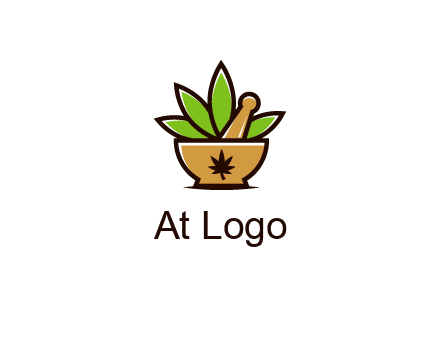 pharmaceutical or herbalists logo with leaves, mortar and pestle