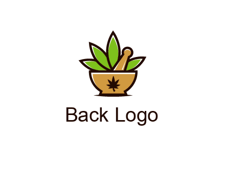 pharmaceutical or herbalists logo with leaves, mortar and pestle