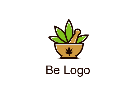 pharmaceutical or herbalists logo with leaves, mortar and pestle