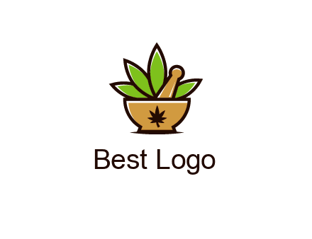 pharmaceutical or herbalists logo with leaves, mortar and pestle