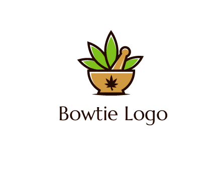 pharmaceutical or herbalists logo with leaves, mortar and pestle
