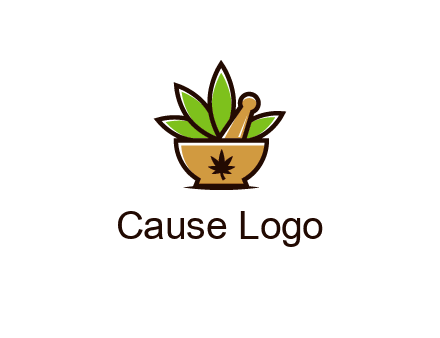 pharmaceutical or herbalists logo with leaves, mortar and pestle