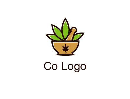 pharmaceutical or herbalists logo with leaves, mortar and pestle