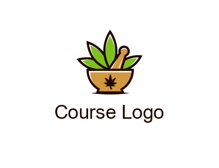 pharmaceutical or herbalists logo with leaves, mortar and pestle