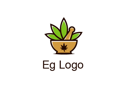 pharmaceutical or herbalists logo with leaves, mortar and pestle