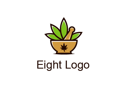 pharmaceutical or herbalists logo with leaves, mortar and pestle