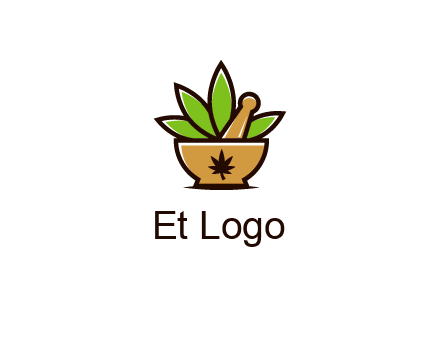 pharmaceutical or herbalists logo with leaves, mortar and pestle