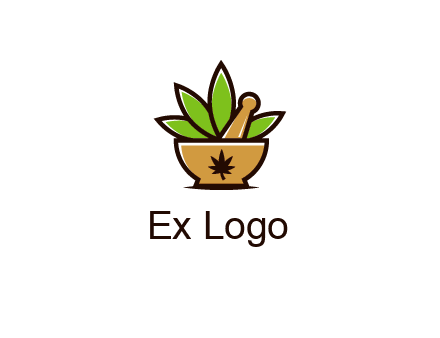 pharmaceutical or herbalists logo with leaves, mortar and pestle