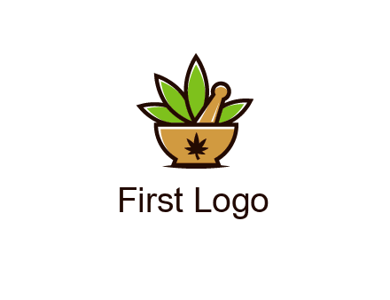 pharmaceutical or herbalists logo with leaves, mortar and pestle