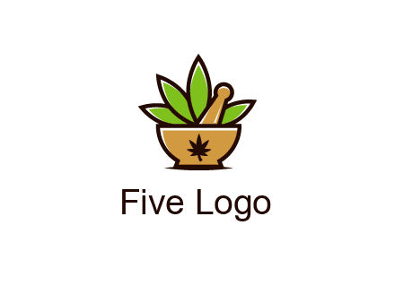 pharmaceutical or herbalists logo with leaves, mortar and pestle
