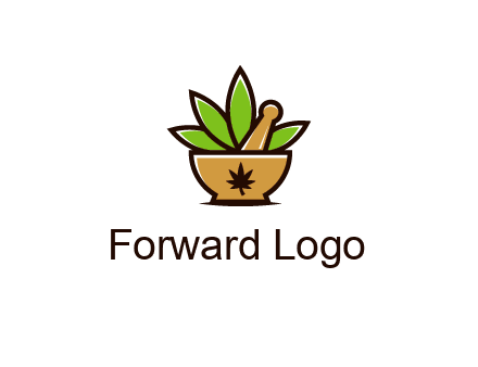 pharmaceutical or herbalists logo with leaves, mortar and pestle