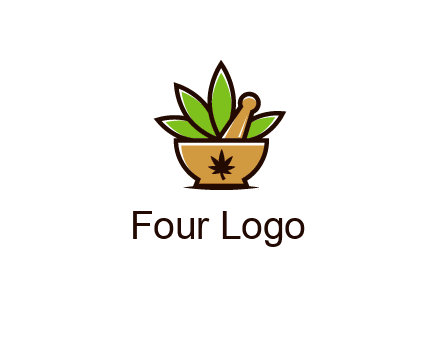 pharmaceutical or herbalists logo with leaves, mortar and pestle