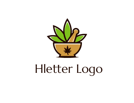 pharmaceutical or herbalists logo with leaves, mortar and pestle