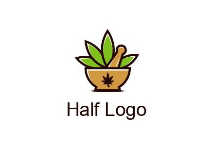 pharmaceutical or herbalists logo with leaves, mortar and pestle