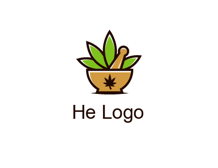 pharmaceutical or herbalists logo with leaves, mortar and pestle