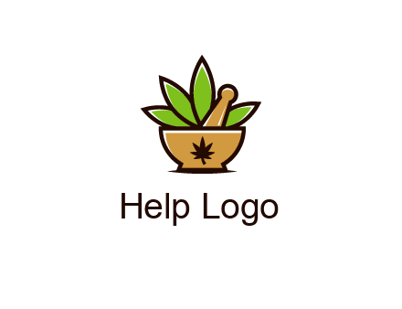 pharmaceutical or herbalists logo with leaves, mortar and pestle