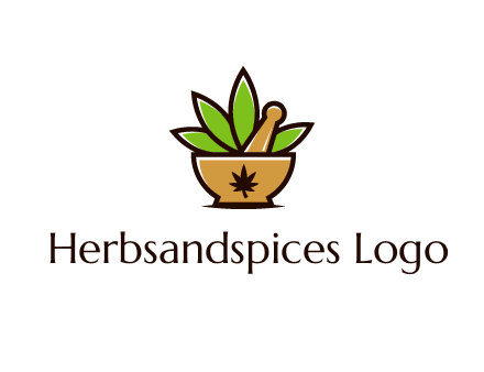 pharmaceutical or herbalists logo with leaves, mortar and pestle
