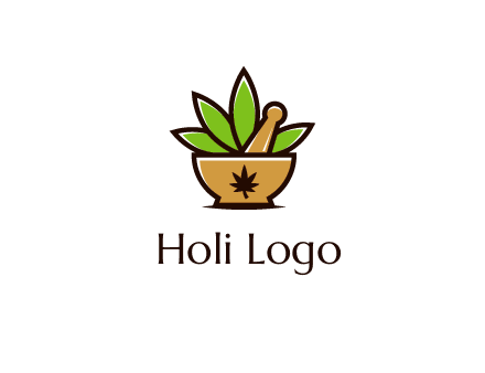 pharmaceutical or herbalists logo with leaves, mortar and pestle