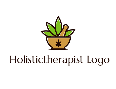 pharmaceutical or herbalists logo with leaves, mortar and pestle