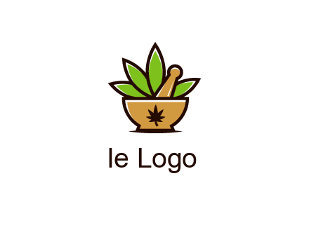 pharmaceutical or herbalists logo with leaves, mortar and pestle