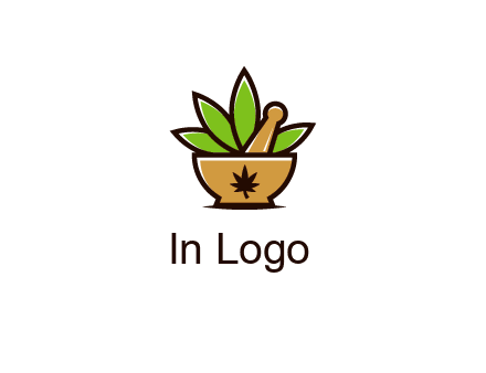pharmaceutical or herbalists logo with leaves, mortar and pestle