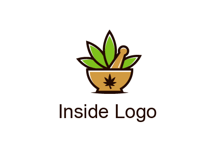 pharmaceutical or herbalists logo with leaves, mortar and pestle