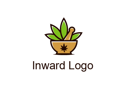 pharmaceutical or herbalists logo with leaves, mortar and pestle