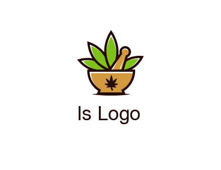 pharmaceutical or herbalists logo with leaves, mortar and pestle