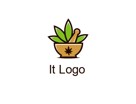 pharmaceutical or herbalists logo with leaves, mortar and pestle