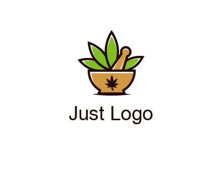 pharmaceutical or herbalists logo with leaves, mortar and pestle