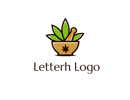 pharmaceutical or herbalists logo with leaves, mortar and pestle