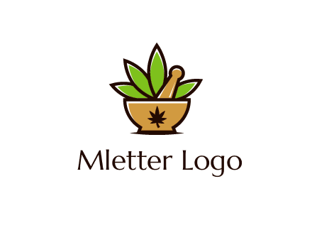 pharmaceutical or herbalists logo with leaves, mortar and pestle