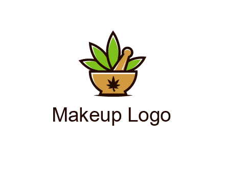 pharmaceutical or herbalists logo with leaves, mortar and pestle