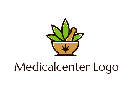 pharmaceutical or herbalists logo with leaves, mortar and pestle