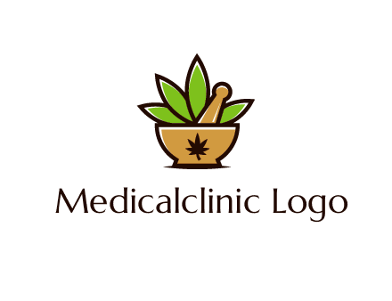 pharmaceutical or herbalists logo with leaves, mortar and pestle