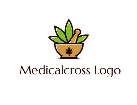 pharmaceutical or herbalists logo with leaves, mortar and pestle