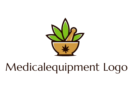 pharmaceutical or herbalists logo with leaves, mortar and pestle