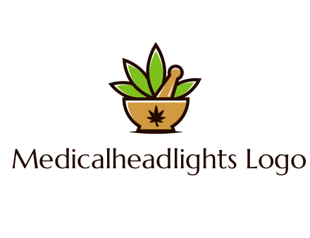 pharmaceutical or herbalists logo with leaves, mortar and pestle
