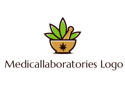 pharmaceutical or herbalists logo with leaves, mortar and pestle