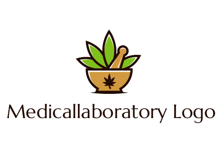 pharmaceutical or herbalists logo with leaves, mortar and pestle