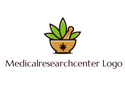pharmaceutical or herbalists logo with leaves, mortar and pestle