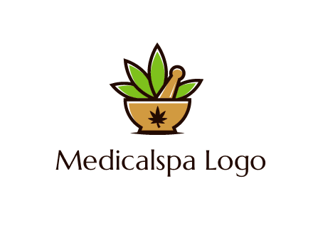 pharmaceutical or herbalists logo with leaves, mortar and pestle